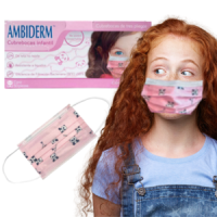 CUBREBOCA INFANTIL DE 3 PLIEGOS ROSA CON DIBUJO DE PANDA CAJA CON 50 PIEZAS