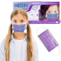CUBREBOCA INFANTIL TRICAPA VIOLETA CAJA C/50 PIEZAS AMBIDERM