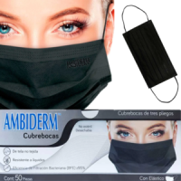 CUBREBOCA 3 PLIEGOS NEGRO CAJA C/50 PZAS AMBIDERM
