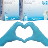 GUANTE AMBIDERM PLUS LISO COLOR AZUL CIELO TALLA CH CAJA C/100 PZAS