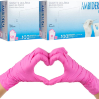 GUANTES AMBIDERM PLUS LISO COLOR ROSA TALLA CH-MED CAJA C/100 PZAS